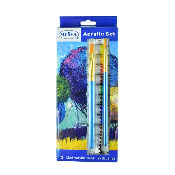 رنگ اکریلیک مِسکو(12 رنگ) + 2 قلمو