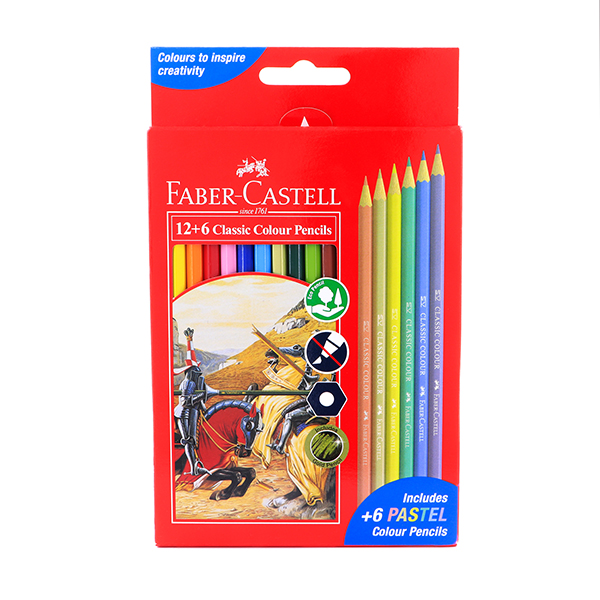 مداد رنگی کلاسیک فابرکاستل(12 رنگ) و 6 مداد پاستل