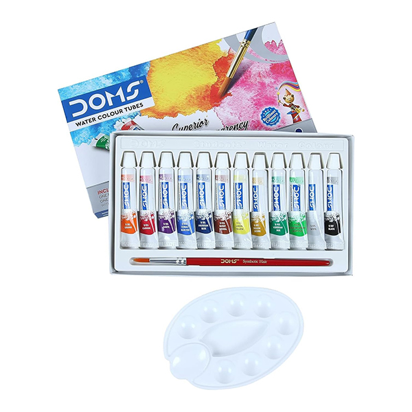 آبرنگ تیوپی با پالت DOMS(12 رنگ)