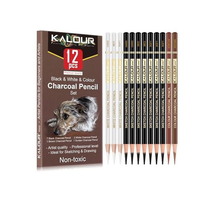 ست 12 عددی مداد کنته مشکی و رنگی KALOUR