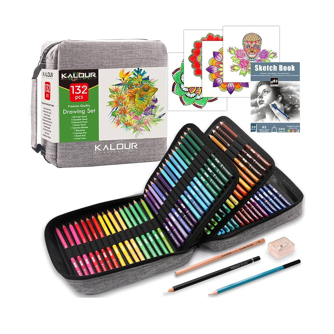 ست مداد رنگی 132 رنگ کیفی KALOUR