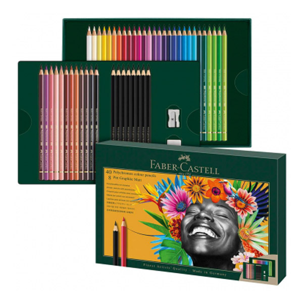 ست 50 تکه فابرکاستل (40 مداد پلی کروم + 8 مداد پیت گرافیت) کد 210054