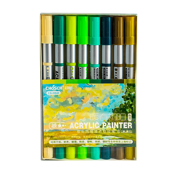 ست ماژیک اکریلیک 2سر براش 8 عددی(رنگ طبیعت)