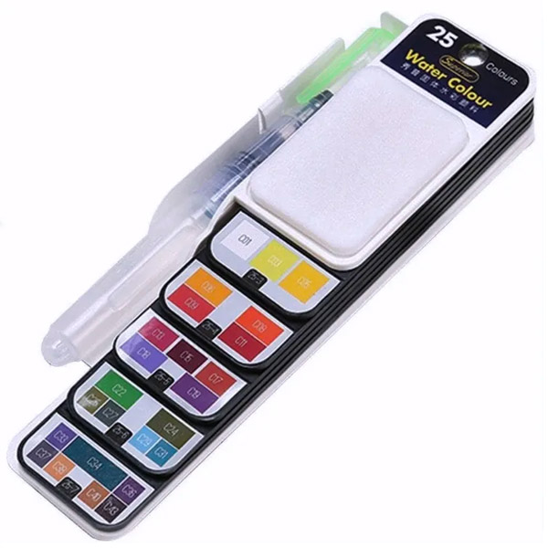 آبرنگ تاشو جیبی با قلمو مخزن دار